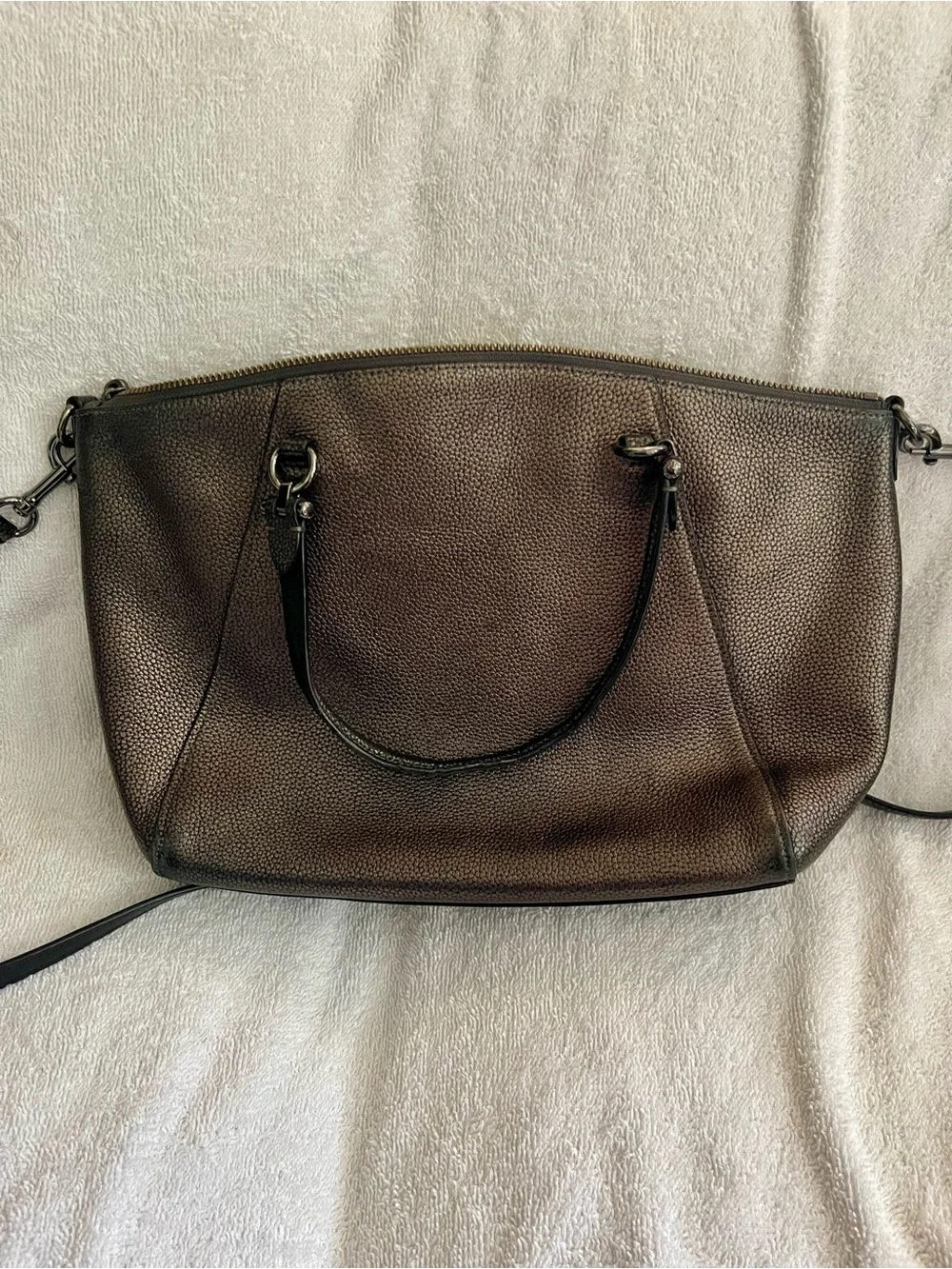Coach Metallic Bronze Pebbled Leather Satchel with Crossbody Strap - Picture 3 of 6